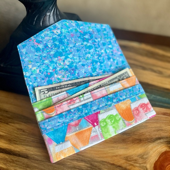 Cash Envelope/Receipt holder Fabric Handmade Wallet Bright Cocktails Print - Picture 2 of 4